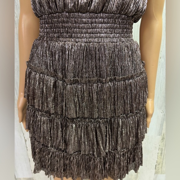 MSK Metallic Smocked Tiered Mock-Neck Sleeveless‎ Dress - Picture 7 of 13
